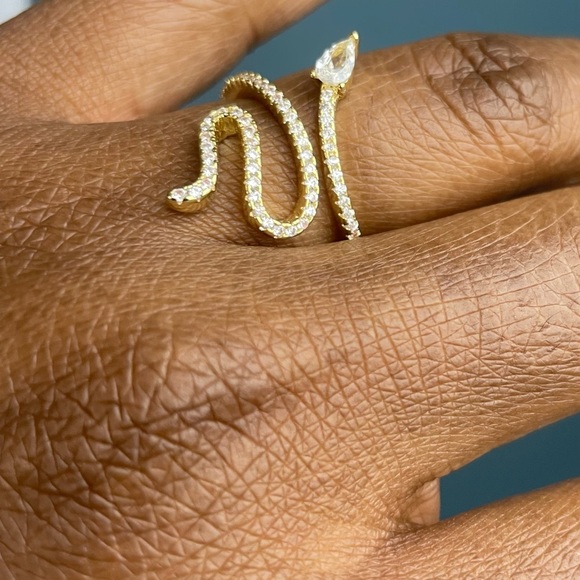 14K Gold Plated Swarovski Crystal Accented Winding Snake Ring - Picture 3 of 4